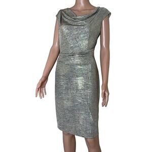 Vince Camuto dress form fitting flattering sparkle god/black cowl neck cocktail